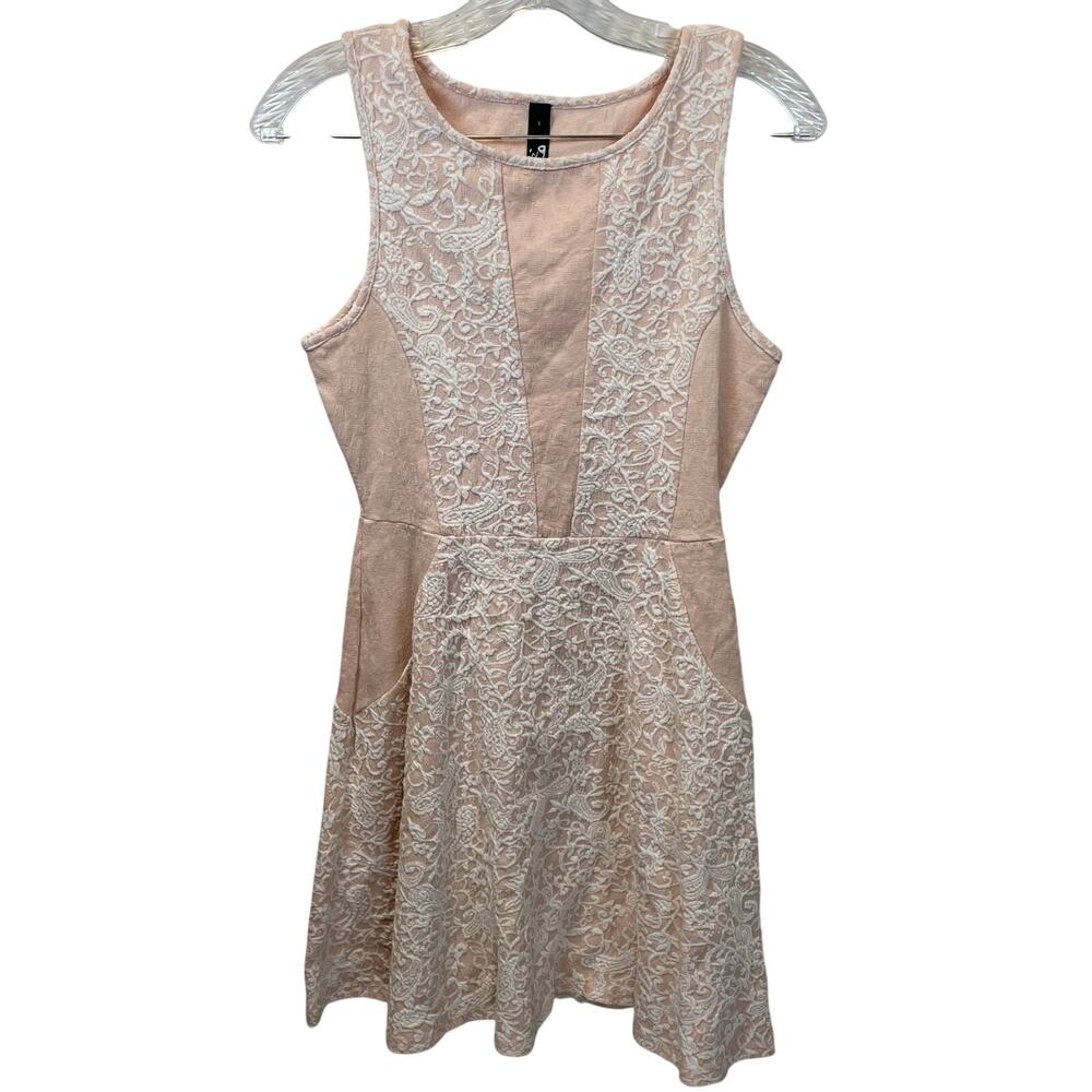 InG Lace Mini Dress Peach Pink Floral Embroidered Sleeveless Small Women Boho